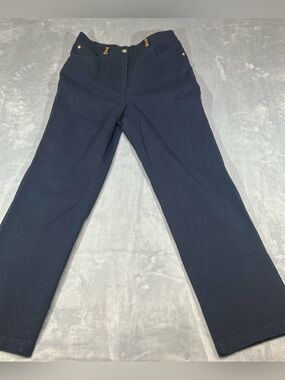 St. John Sport by Marie Gray Straight Leg Navy with Gold Dress Pants Size 10